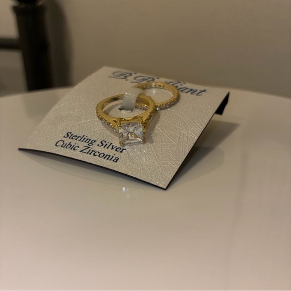 Princess -Cut 3ct Lab MadeWedding Bridal Ring with Pavé Band Set Gold Plated - Picture 7 of 10